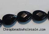 CAB812 15.5 inches 12*15mm faceted & flat teardrop black agate beads