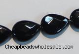 CAB813 15.5 inches 13*18mm faceted & flat teardrop black agate beads