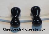 CAB829 10*20mm dumbbell-shaped black agate gemstone beads