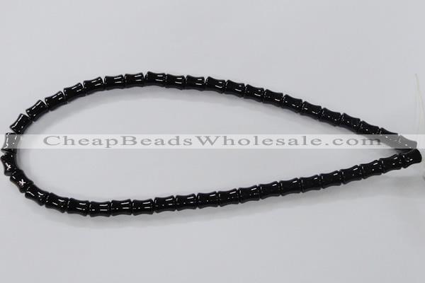 CAB842 15.5 inches 8*10mm bamboo shape black agate gemstone beads