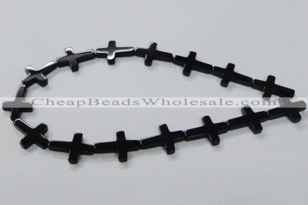 CAB848 15.5 inches 18*24mm cross black agate gemstone beads wholesale