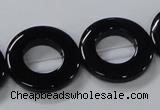 CAB856 15.5 inches 25mm donut black agate gemstone beads wholesale