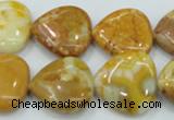 CAB942 15.5 inches 20*20mm heart yellow crazy lace agate beads