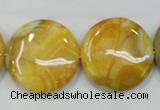 CAB945 15.5 inches 25mm flat round yellow crazy lace agate beads