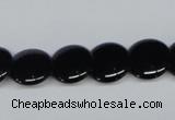 CAB982 15.5 inches 14mm flat round black agate gemstone beads wholesale