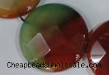 CAG1083 15.5 inches 40mm faceted coin rainbow agate beads