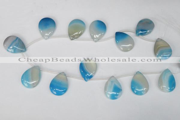 CAG1300 Top-drilled 22*30mm flat teardrop line agate gemstone beads