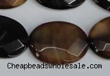 CAG1351 15.5 inches 22*30mm faceted oval line agate gemstone beads