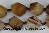 CAG1357 15.5 inches 16*18mm faceted nuggets line agate gemstone beads