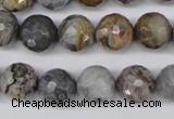 CAG1424 15.5 inches 12mm faceted round silver needle agate beads