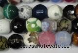 CAG1541 15.5 inches 12mm faceted round fire crackle agate beads