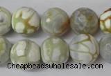 CAG1546 15.5 inches 14mm faceted round fire crackle agate beads