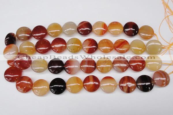 CAG1650 15.5 inches 20mm flat round red agate gemstone beads