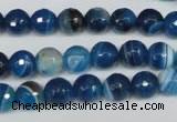 CAG2104 15.5 inches 8mm faceted round blue line agate beads