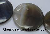 CAG2727 15.5 inches 35mm faceted coin grey line agate beads