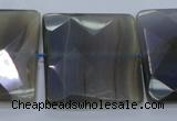 CAG2746 15.5 inches 30*30mm faceted square grey line agate beads