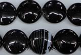 CAG2909 15.5 inches 16mm flat round black line agate beads