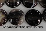 CAG2911 15.5 inches 20mm flat round black line agate beads