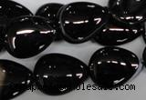 CAG2927 15.5 inches 15*20mm flat teardrop black line agate beads