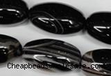 CAG2970 15.5 inches 15*30mm rice black line agate beads