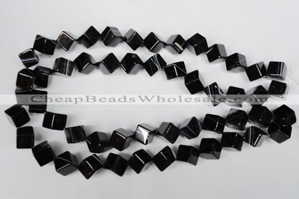 CAG2978 15.5 inches 10*10mm cube black line agate beads