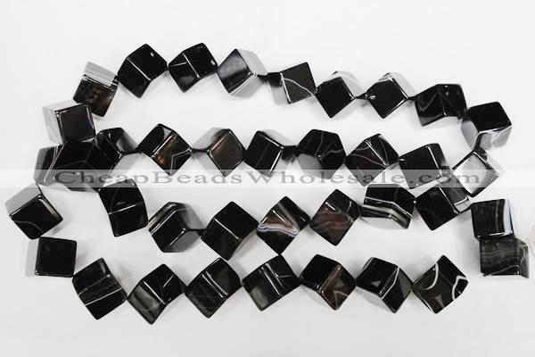 CAG2980 15.5 inches 14*14mm cube black line agate beads