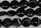 CAG2992 15.5 inches 12mm flat round black line agate beads