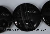 CAG2999 15.5 inches 30mm flat round black line agate beads