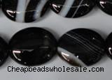 CAG3005 15.5 inches 18*22mm oval black line agate beads