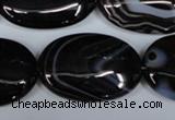 CAG3006 15.5 inches 20*30mm oval black line agate beads