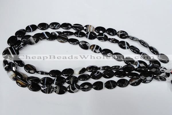 CAG3081 15.5 inches 10*14mm faceted oval black line agate beads