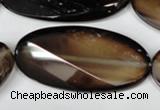 CAG3091 15.5 inches 25*50mm faceted oval black line agate beads