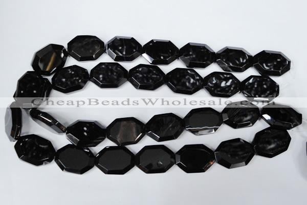 CAG3108 15.5 inches 18*25mm octagonal black line agate beads