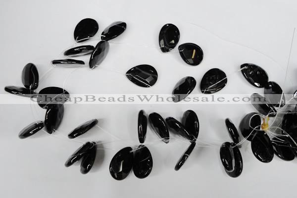 CAG3109 Top-drilled 18*25mm faceted flat teardrop black line agate beads