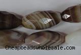 CAG3130 15.5 inches 12*25mm faceted rice brown line agate beads