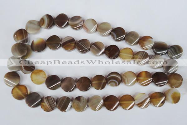 CAG3152 15.5 inches 16mm twisted coin brown line agate beads