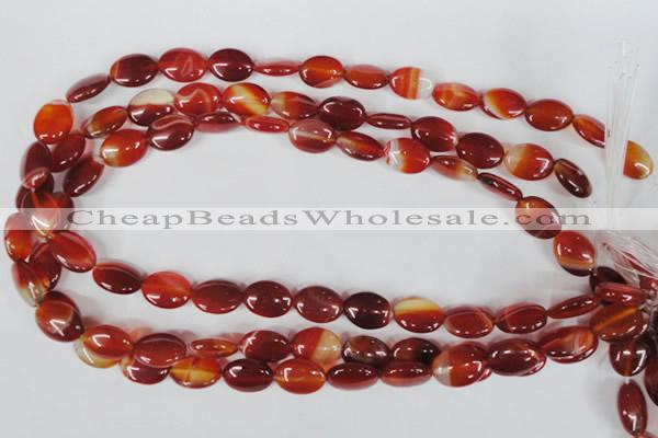 CAG3192 15.5 inches 10*14mm oval red line agate beads