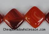 CAG3236 15.5 inches 20*20mm diamond red line agate beads