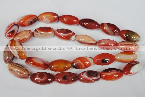 CAG3274 15.5 inches 16*30mm rice red line agate beads