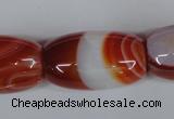 CAG3275 15.5 inches 18*30mm drum red line agate beads