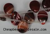 CAG3285 Top-drilled 12*16mm flat teardrop red line agate beads