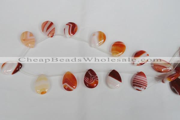 CAG3288 Top-drilled 18*25mm flat teardrop red line agate beads