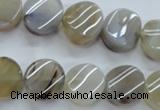 CAG3314 15.5 inches 14mm twisted coin natural grey agate beads