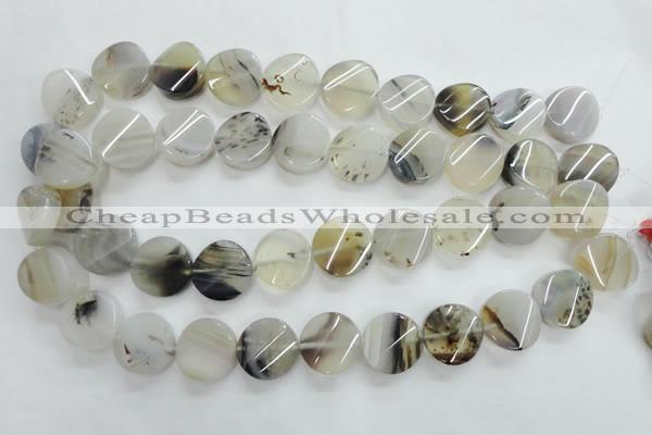 CAG3316 15.5 inches 18mm twisted coin natural grey agate beads