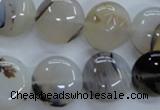 CAG3334 15.5 inches 16mm flat round natural grey agate beads