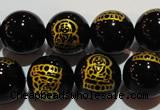 CAG3386 15.5 inches 12mm carved round black agate beads wholesale