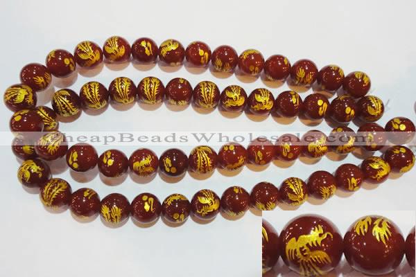 CAG3416 15.5 inches 14mm carved round red agate beads wholesale