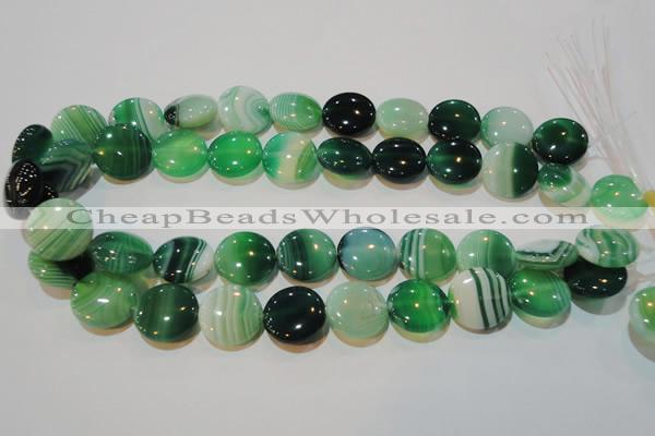 CAG3455 15.5 inches 18mm flat round green line agate beads