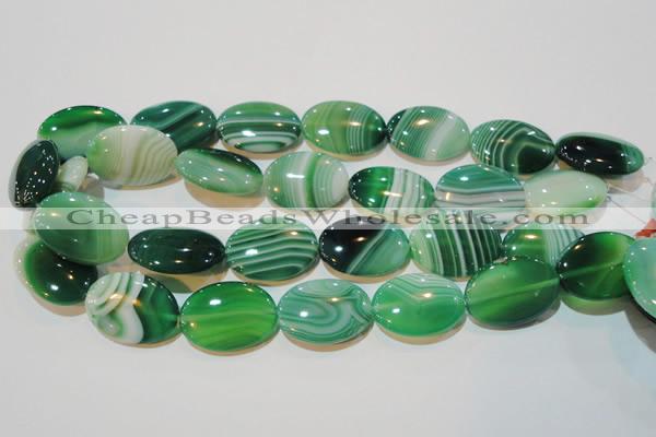 CAG3465 15.5 inches 22*30mm oval green line agate beads