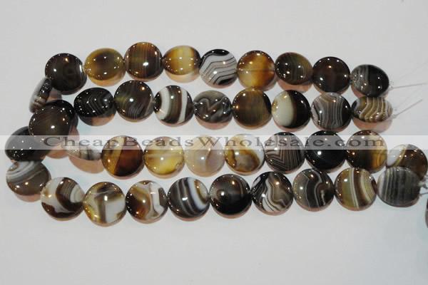 CAG3505 15.5 inches 20mm flat round brown line agate beads